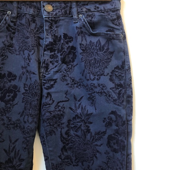 Zara mid-rise floral pattern dark wash skinny jeans, US 2 - Picture 1 of 5